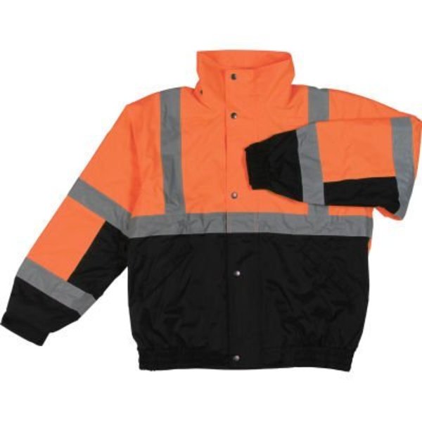 Erb Safety Aware Wear Winter Wear ANSI Class 2 Bomber Jacket, - Orange/Black, Size 3XL 61606